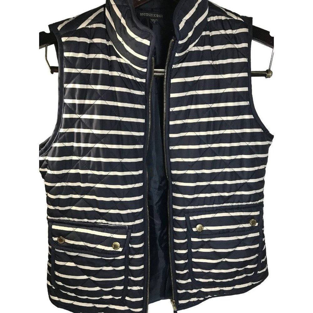 British Khaki Women's Medium Vest Blue Stripe Quilted Full Zip Philhobar Style - Picture 5 of 8